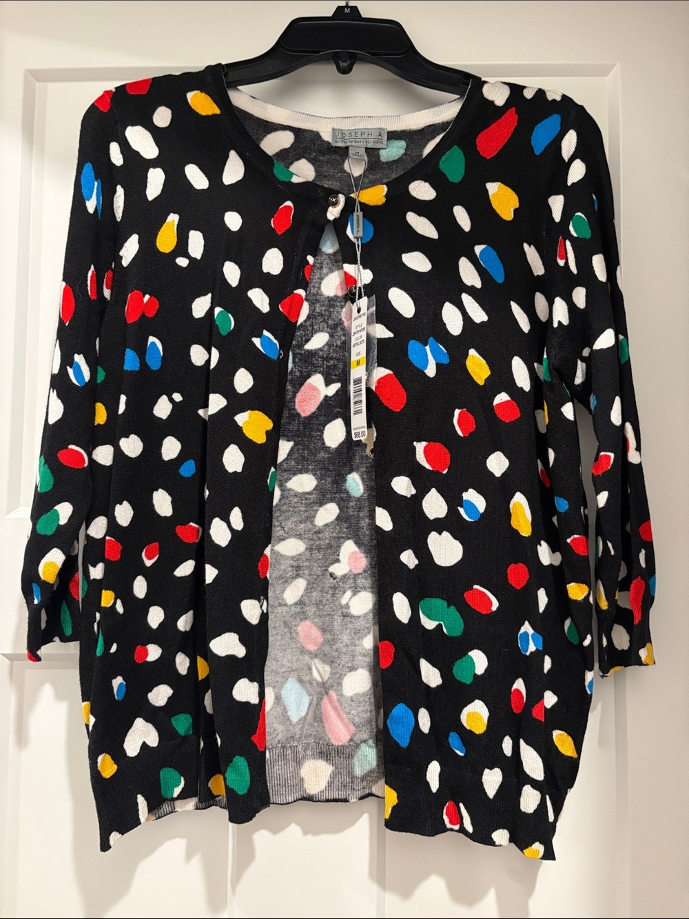 Joseph A Black Multicolor Spot Open Cardigan